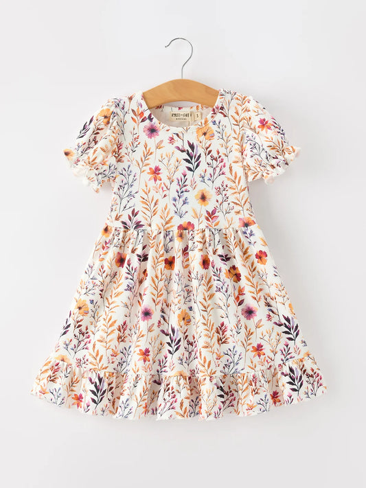 Fall Wildflower Ruffle Puff Sleeve Dress