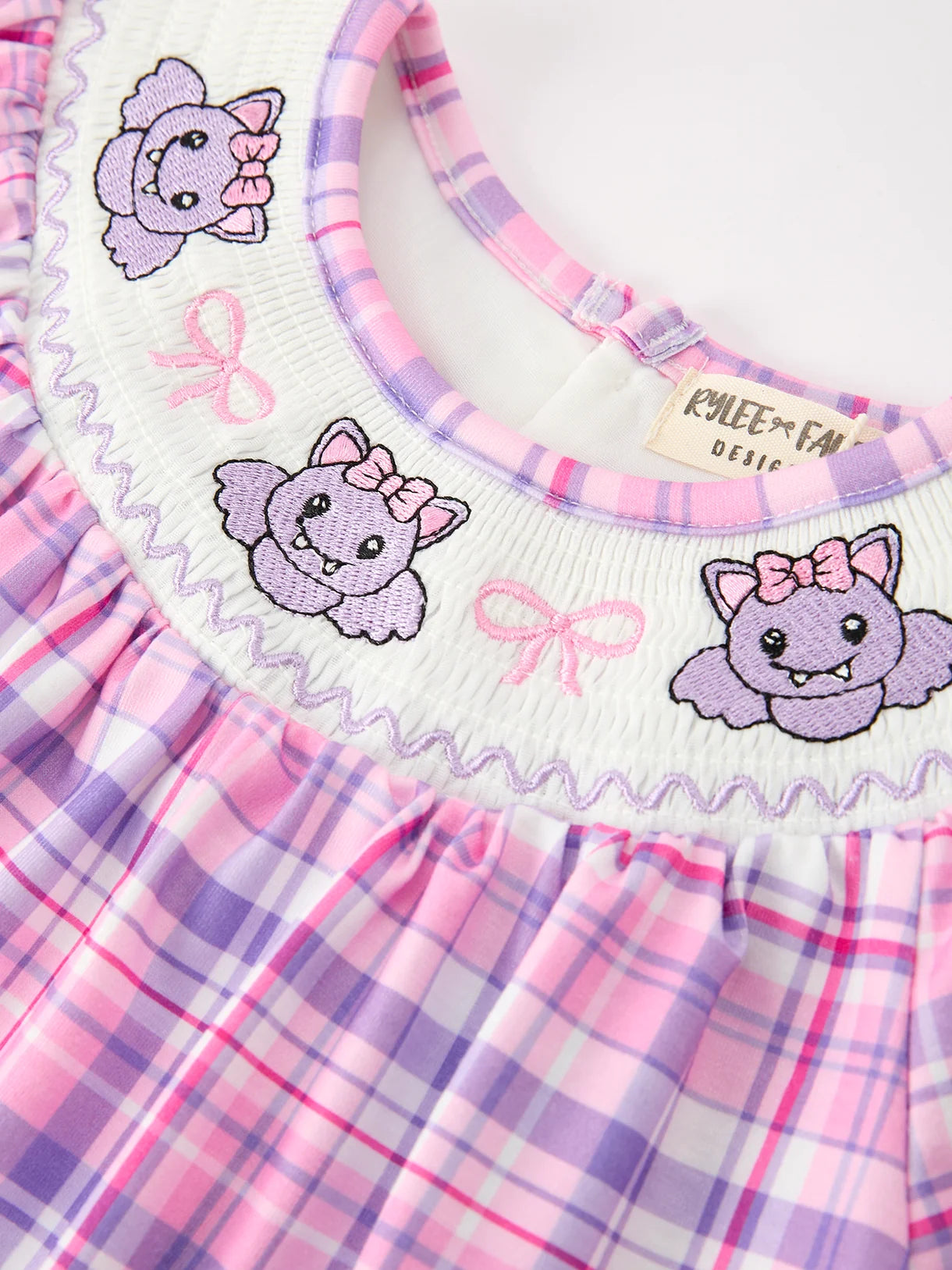 Purple Plaid Bat Smocked Girls Dress