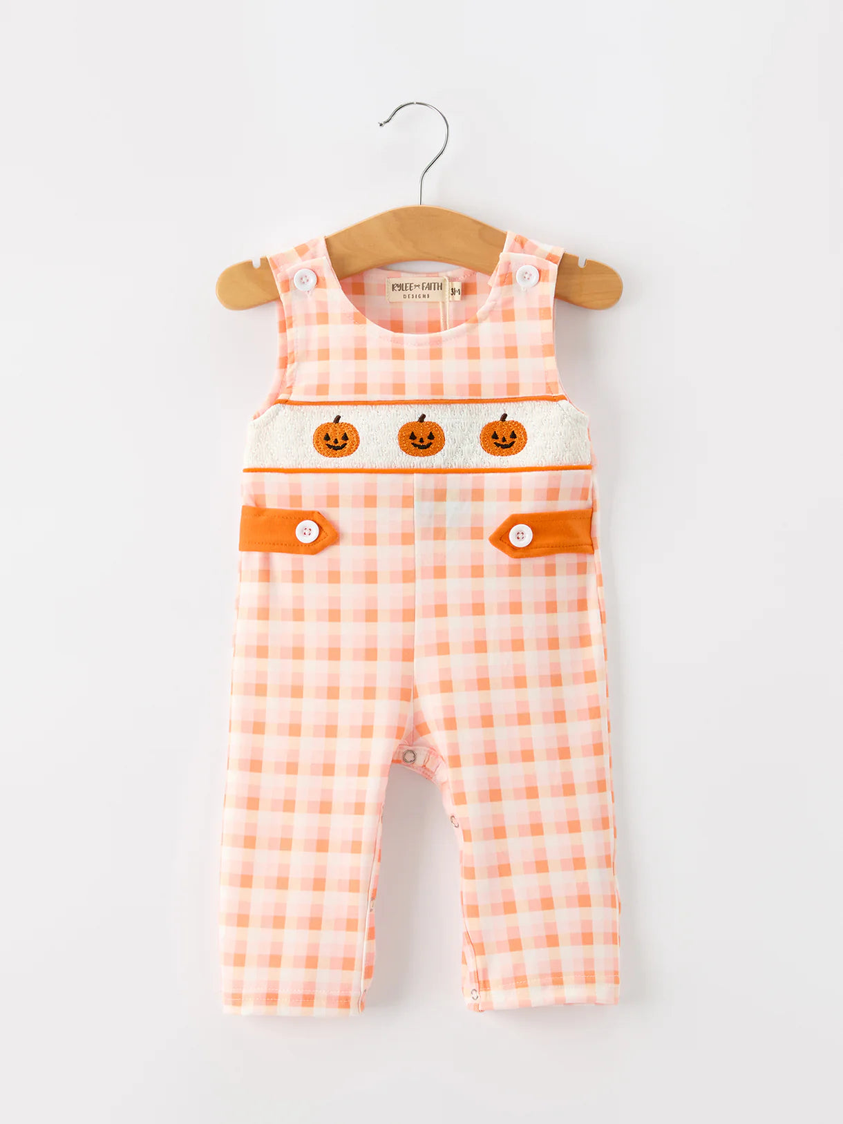 Embroidered Pumpkin Plaid Overalls