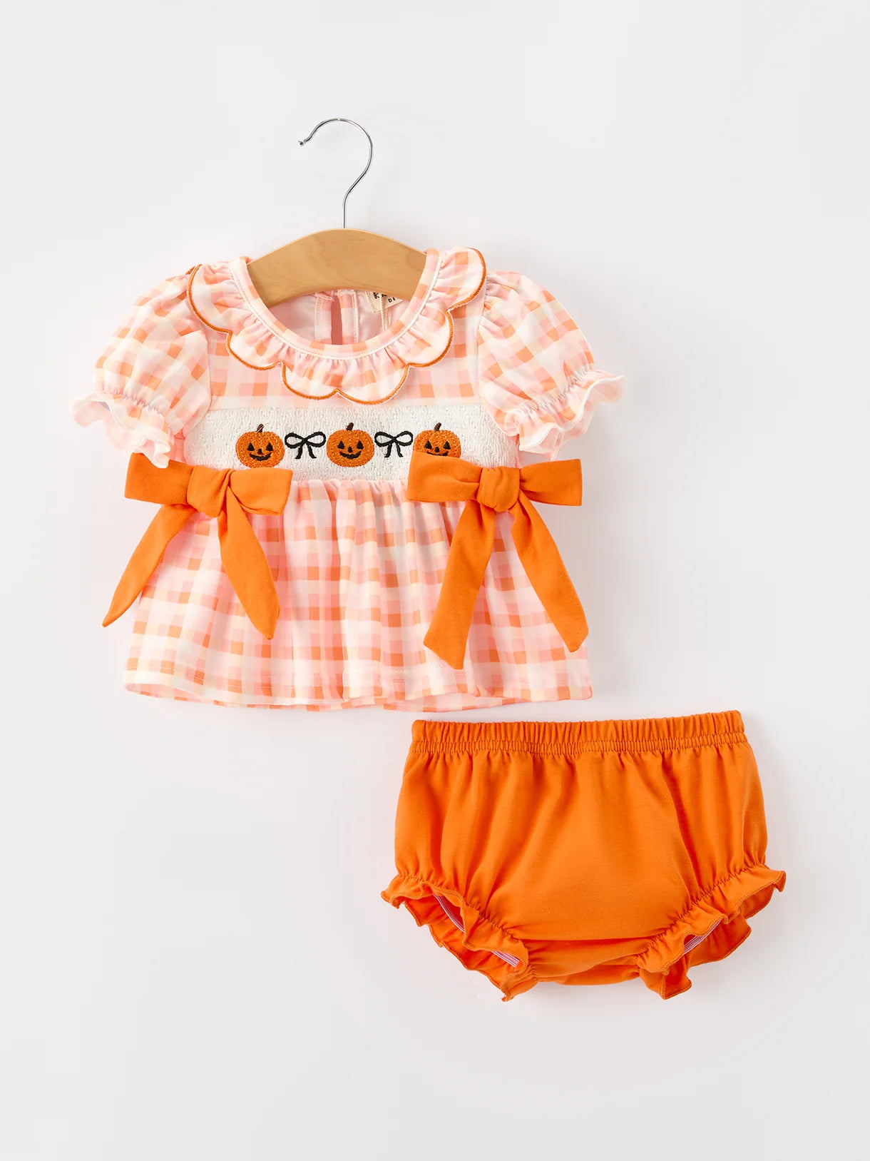 Embroidered Pumpkin Plaid Bummies Set