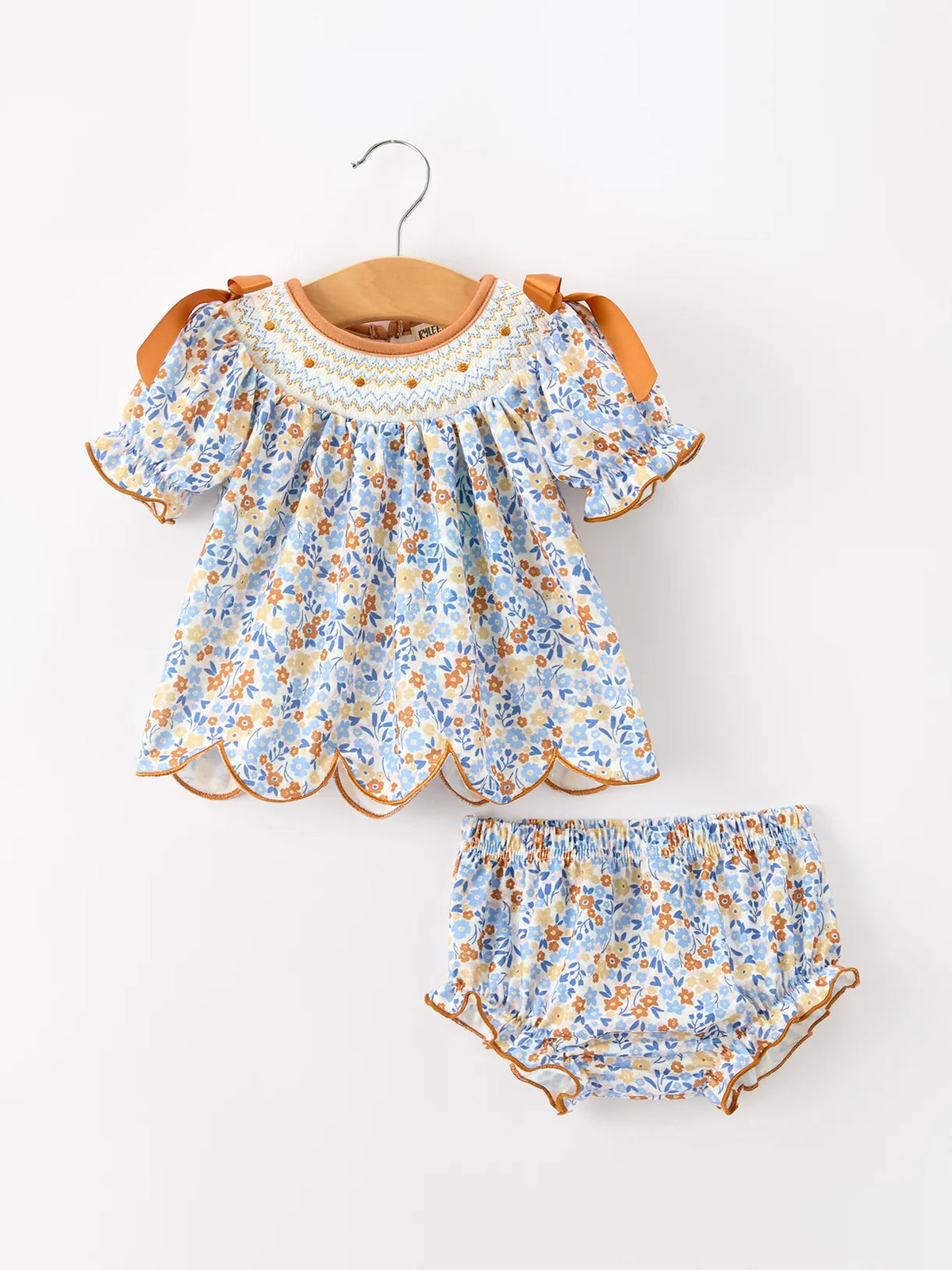 Blue Orange Floral Smocked Tunic & Bloomers
