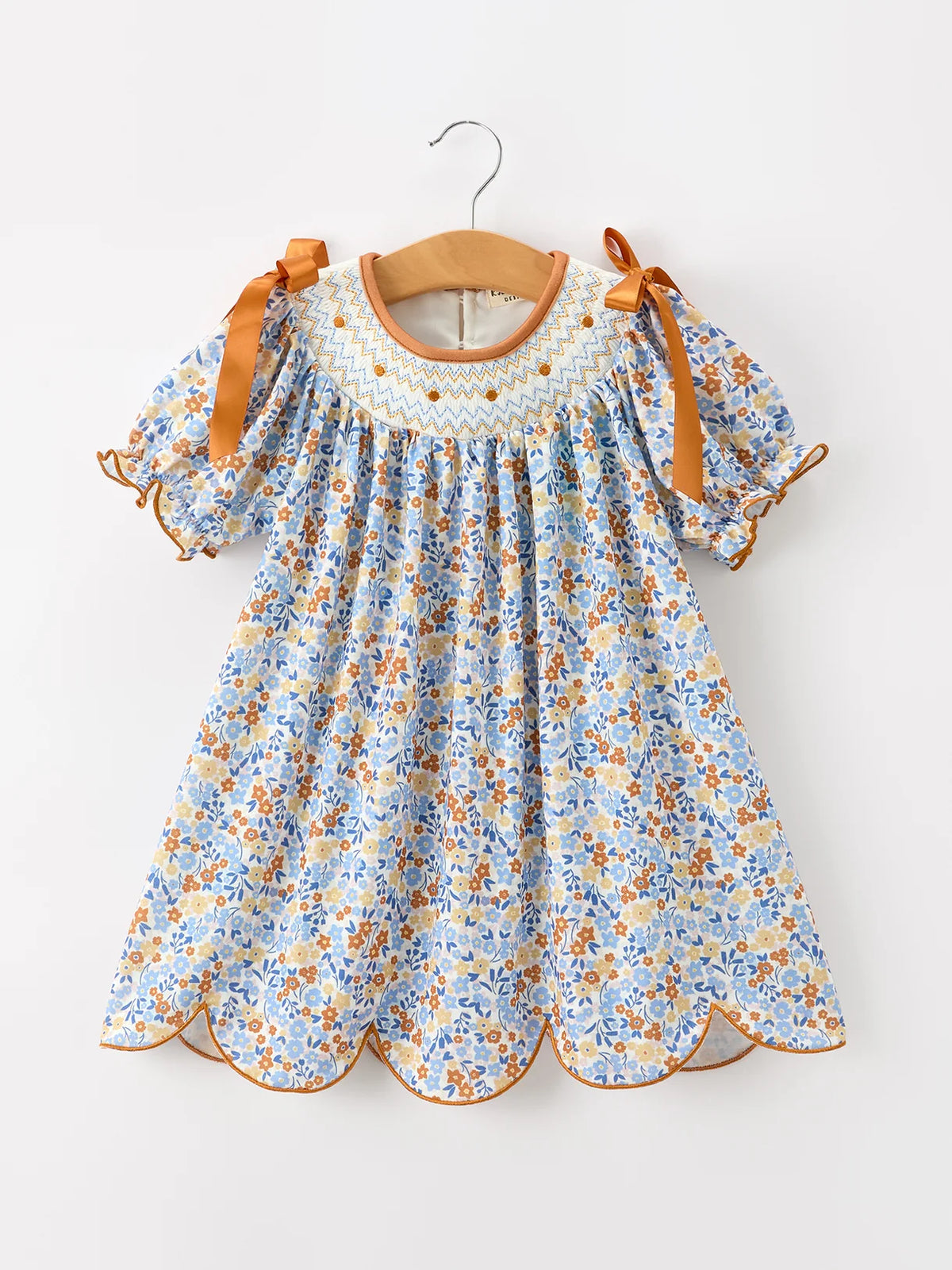 Blue Orange Floral Smocked Dress
