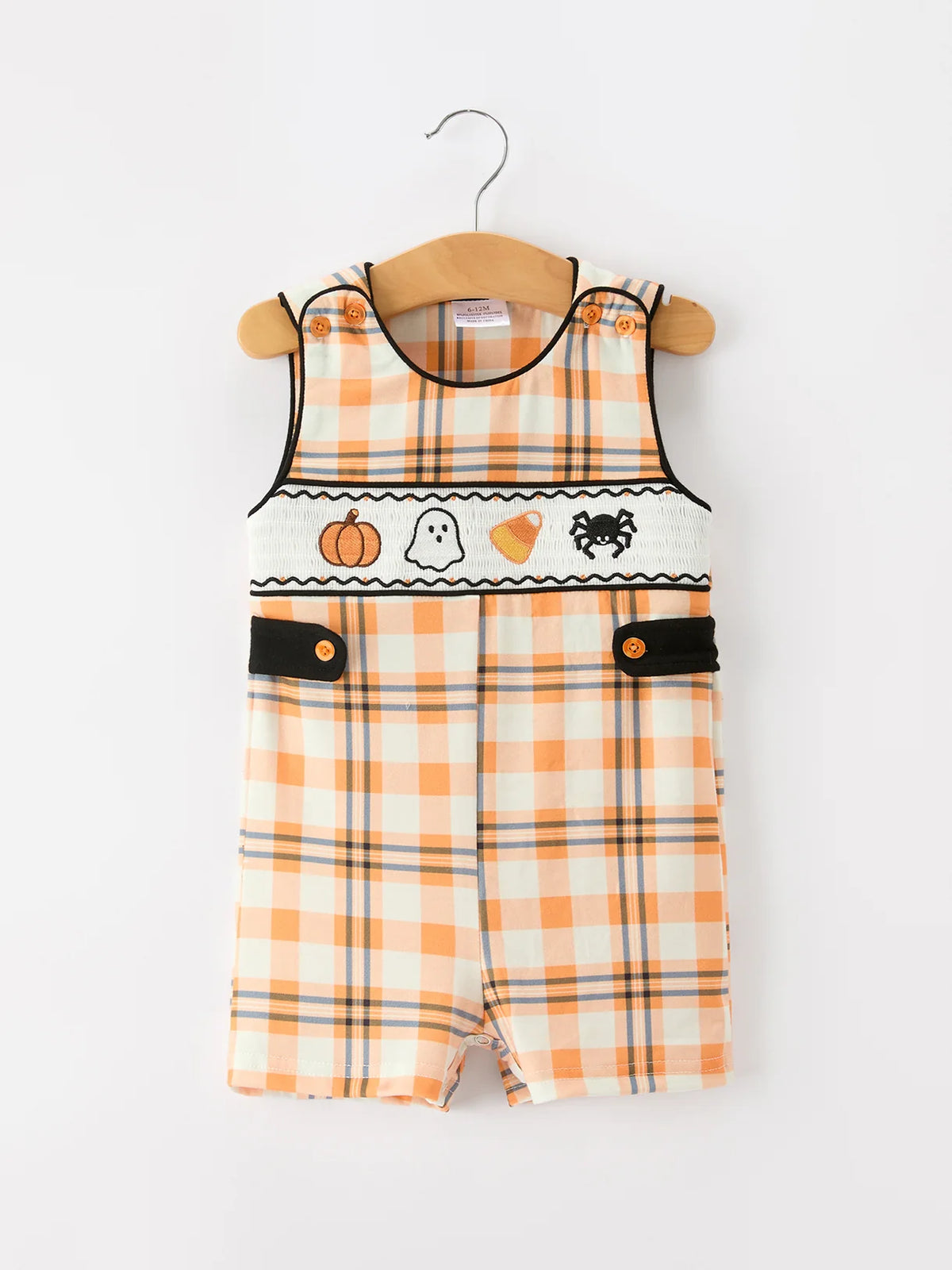 Halloween Embroidered Plaid Shortie Romper