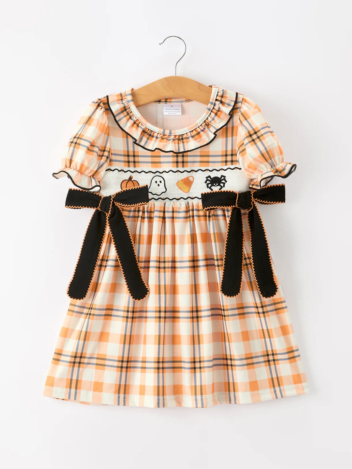 Halloween Embroidered Smock Plaid Dress