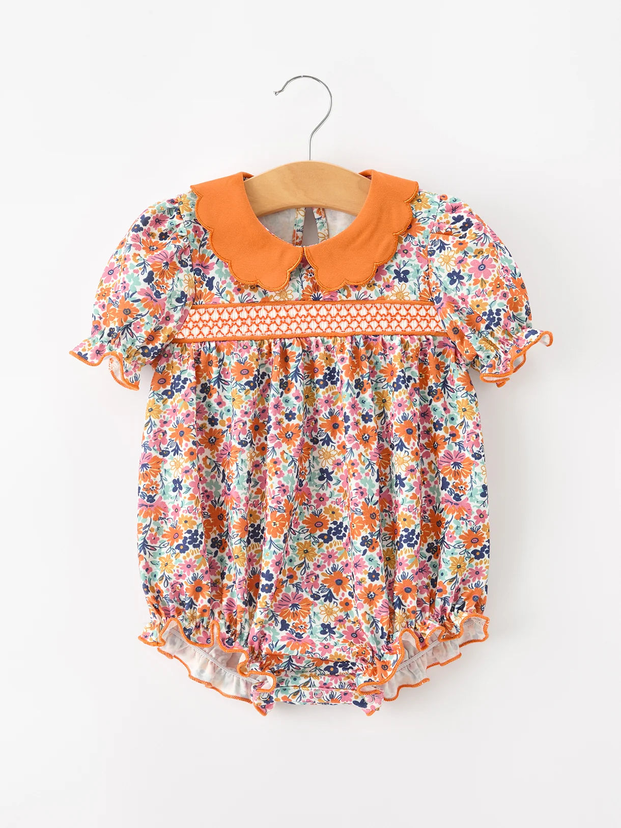 Orange Fall Floral Petal Collar Romper