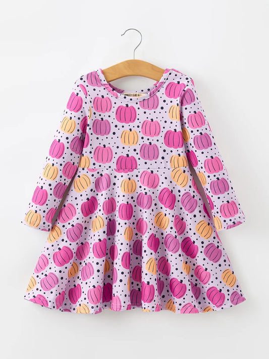Purple & Pink Pumpkin Twirl Dress