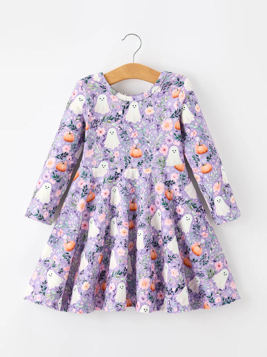 Purple Floral Ghost Twirl Dress