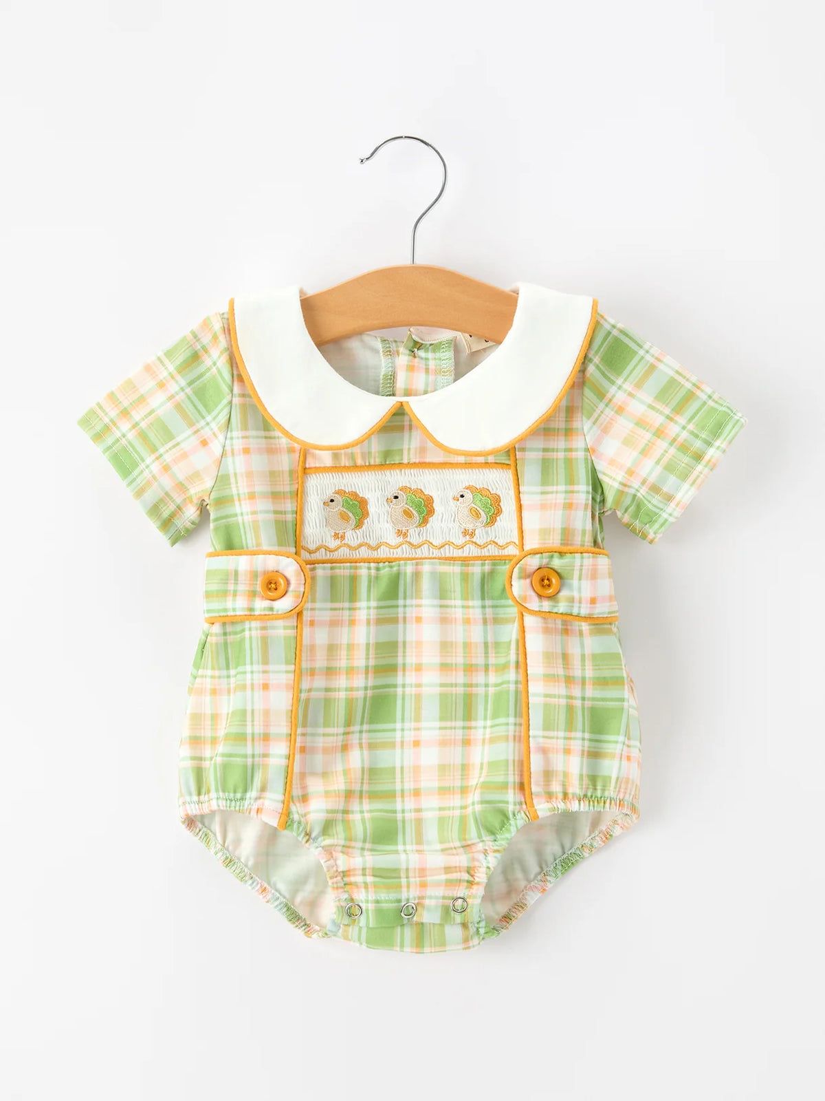 Green Orange Plaid Turkey Romper