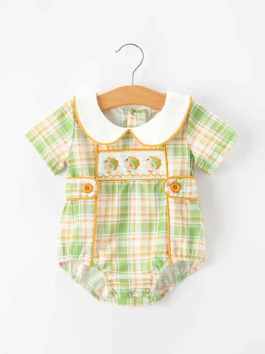 Green Orange Plaid Turkey Romper