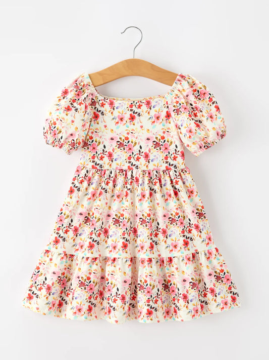 Fall Vintage Floral Puff Sleeve Dress