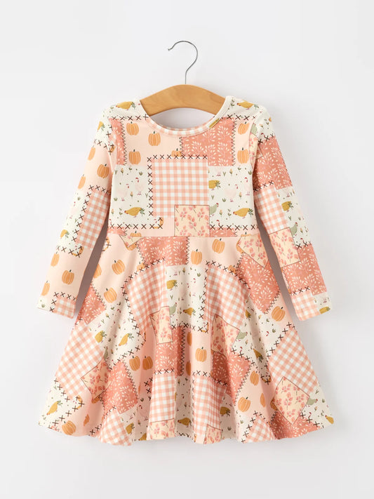 Pumpkin Patchwork Twirl Dress