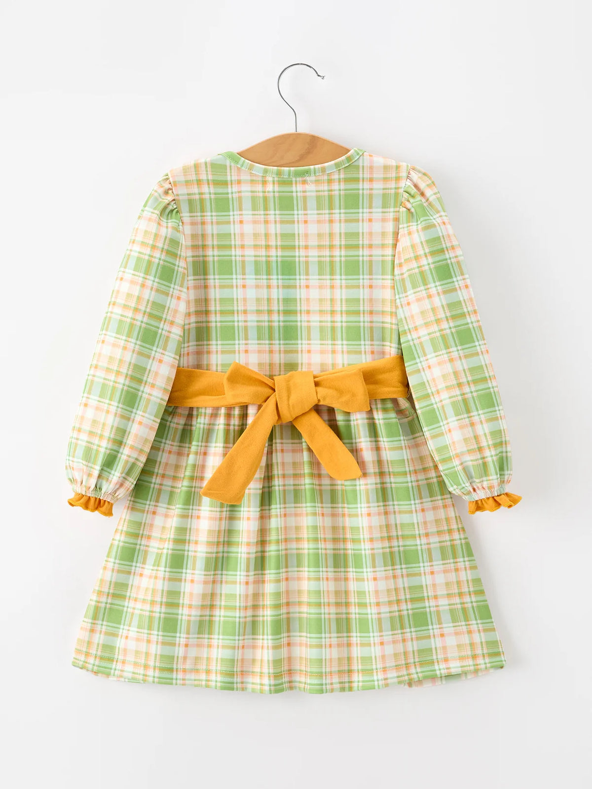Green Orange Plaid Turkey Ruffle Dress