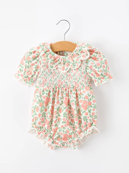 Blush Floral Smocked Petal Collar Romper