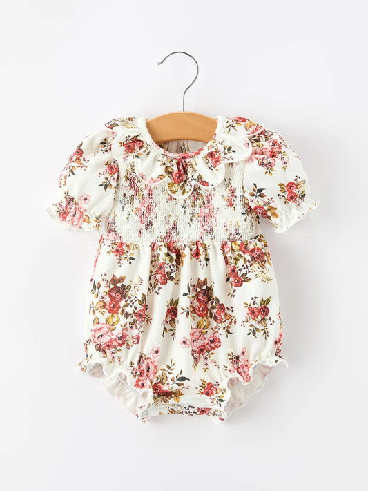 Fall Garden Smocked Petal Collar Bow Romper