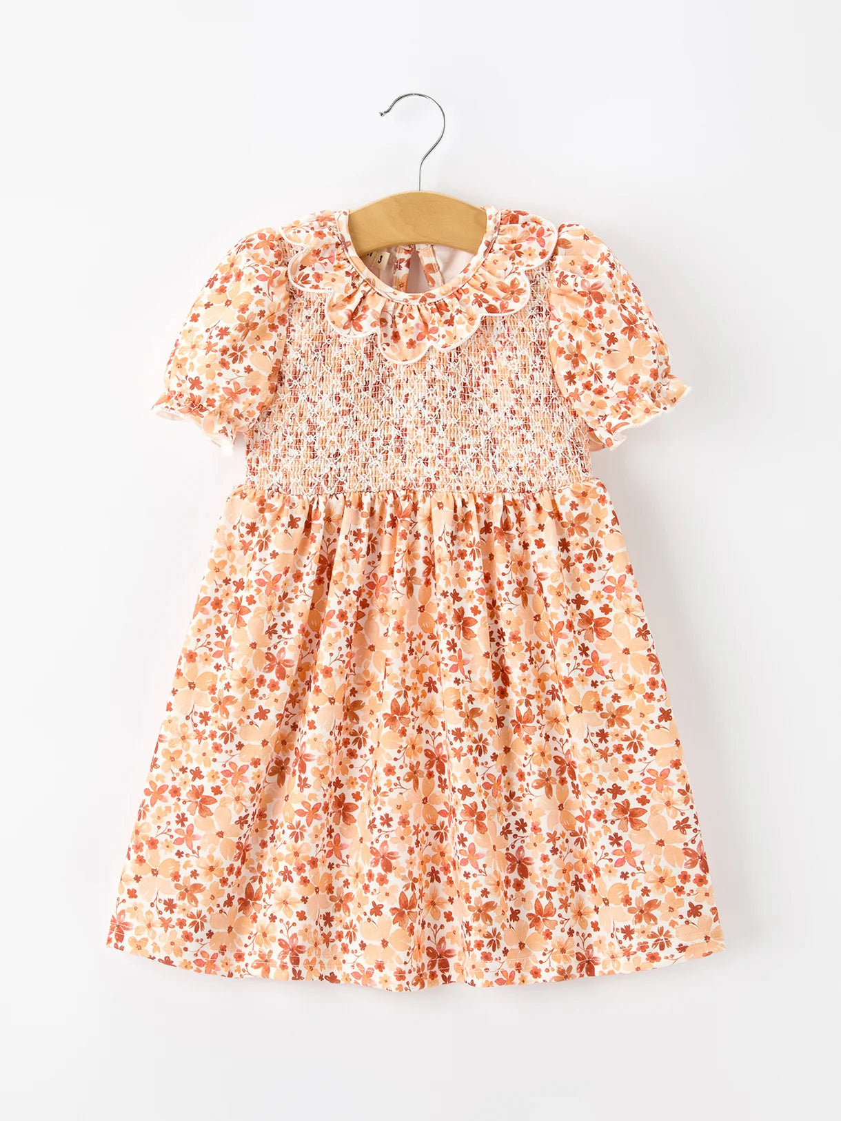 Rust Floral Dress Smocked Petal Collar
