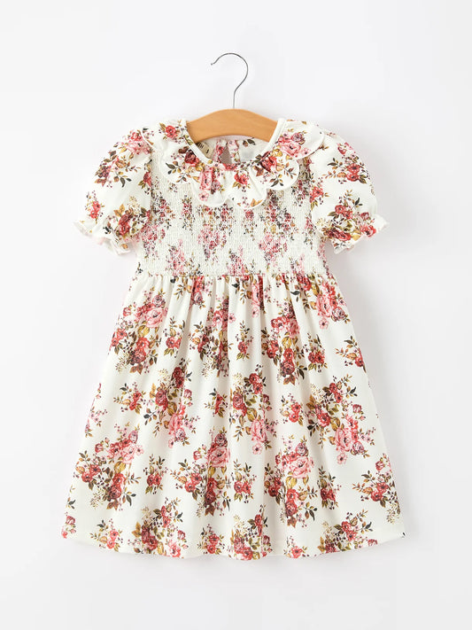 Fall Garden Smocked Petal Collar Bow Dress