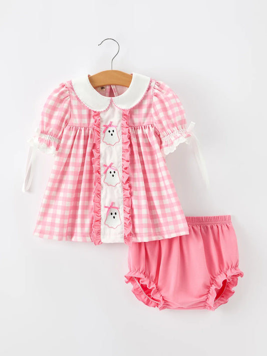 Pink Ghost Plaid Bummies Set