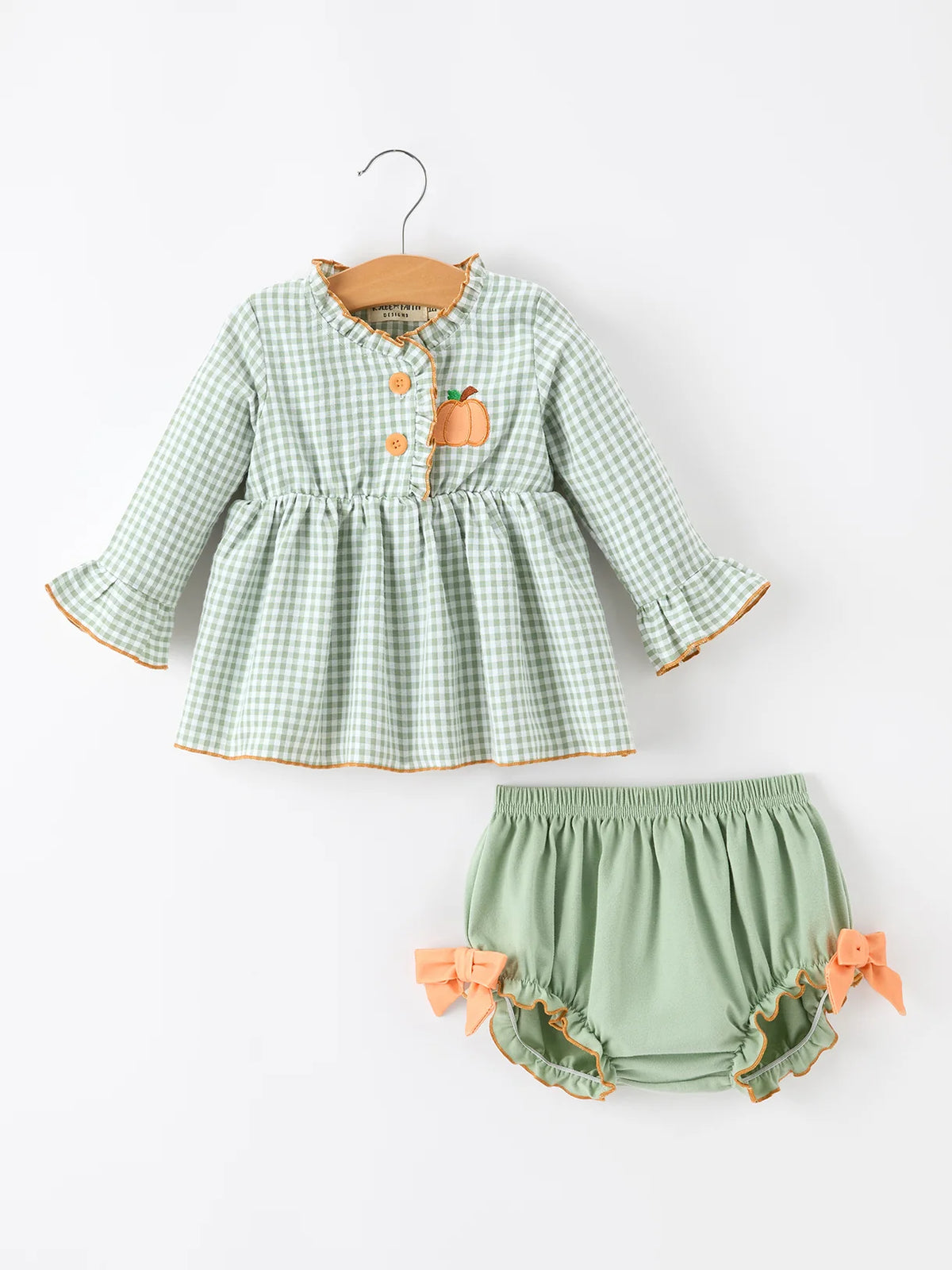 Sage Gingham Button Top & Bloomers Set