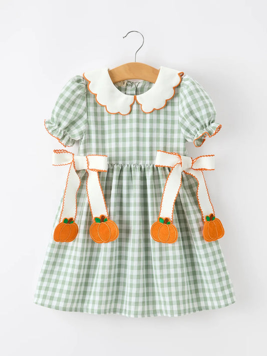 Pumpkin Bow Plaid Dress