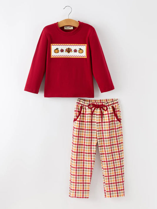 Fall Plaid Smocked Tee & Pants