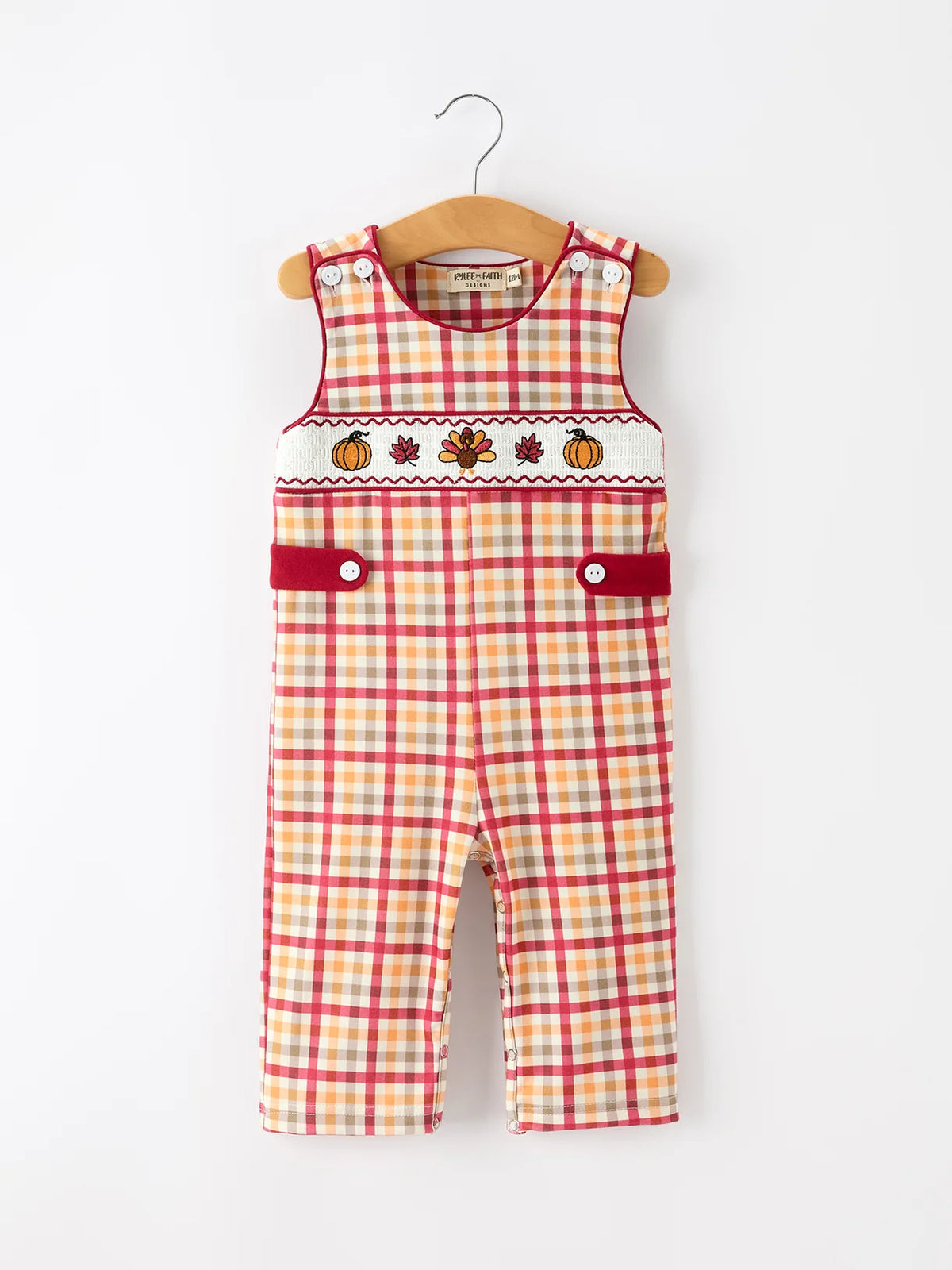 Fall Plaid Smocked Overall Jumper