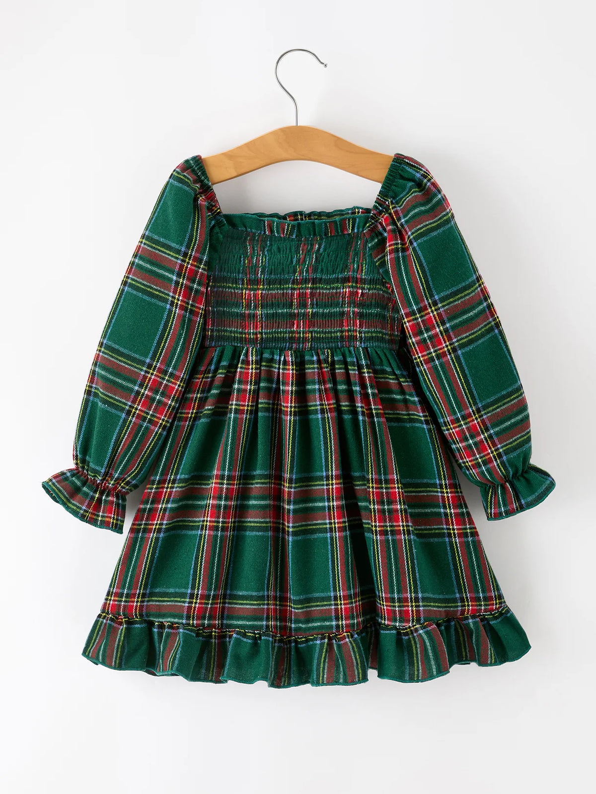 Green Plaid Smocked Dress