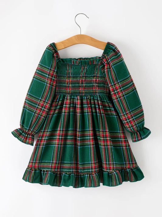 Green Plaid Smocked Dress