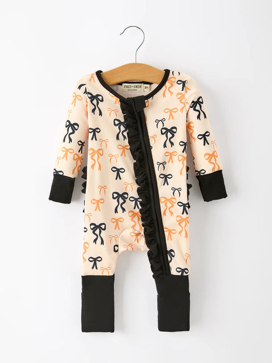 Orange & Black Bow Ruffle Zippie