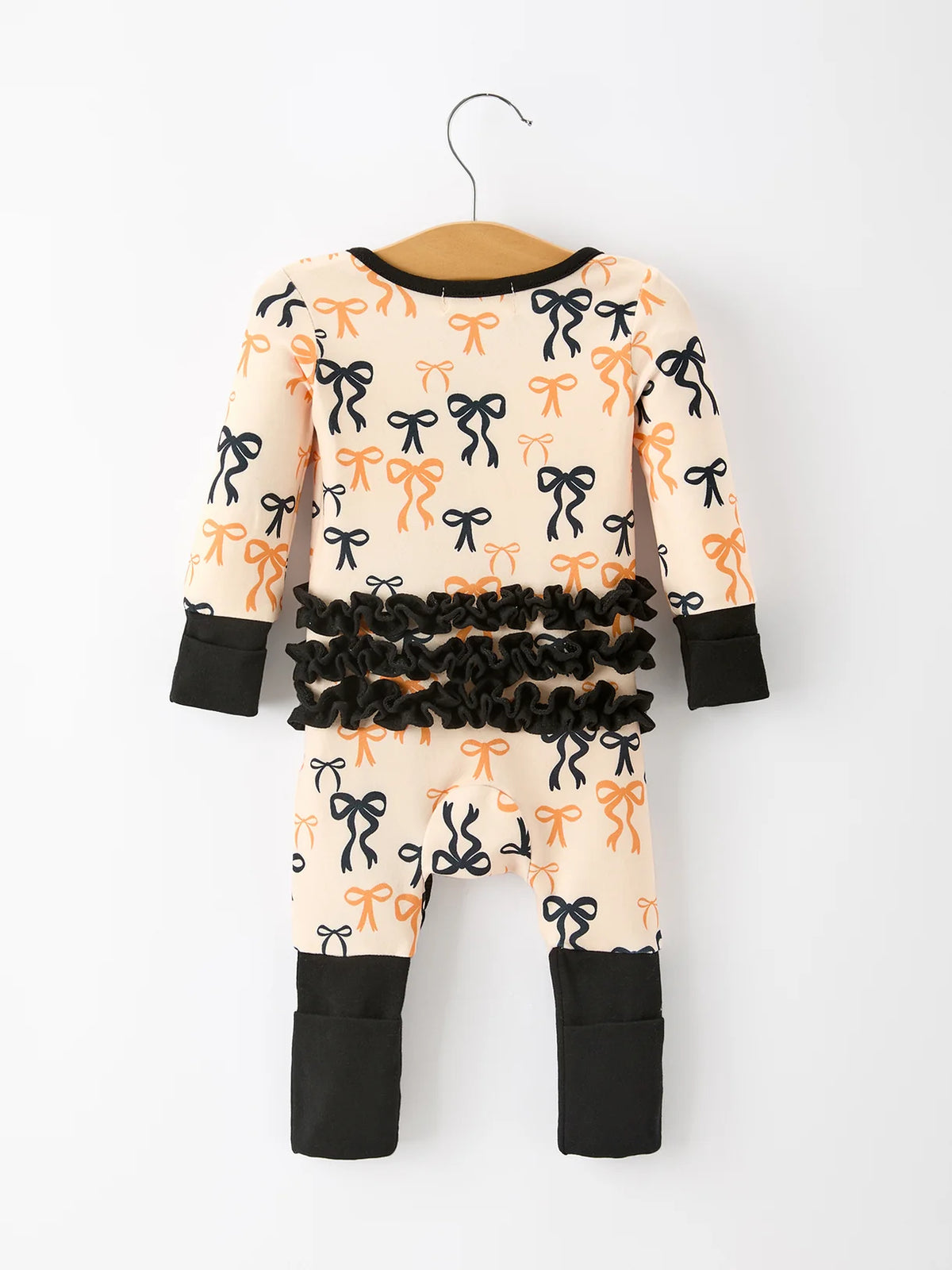 Orange & Black Bow Ruffle Zippie