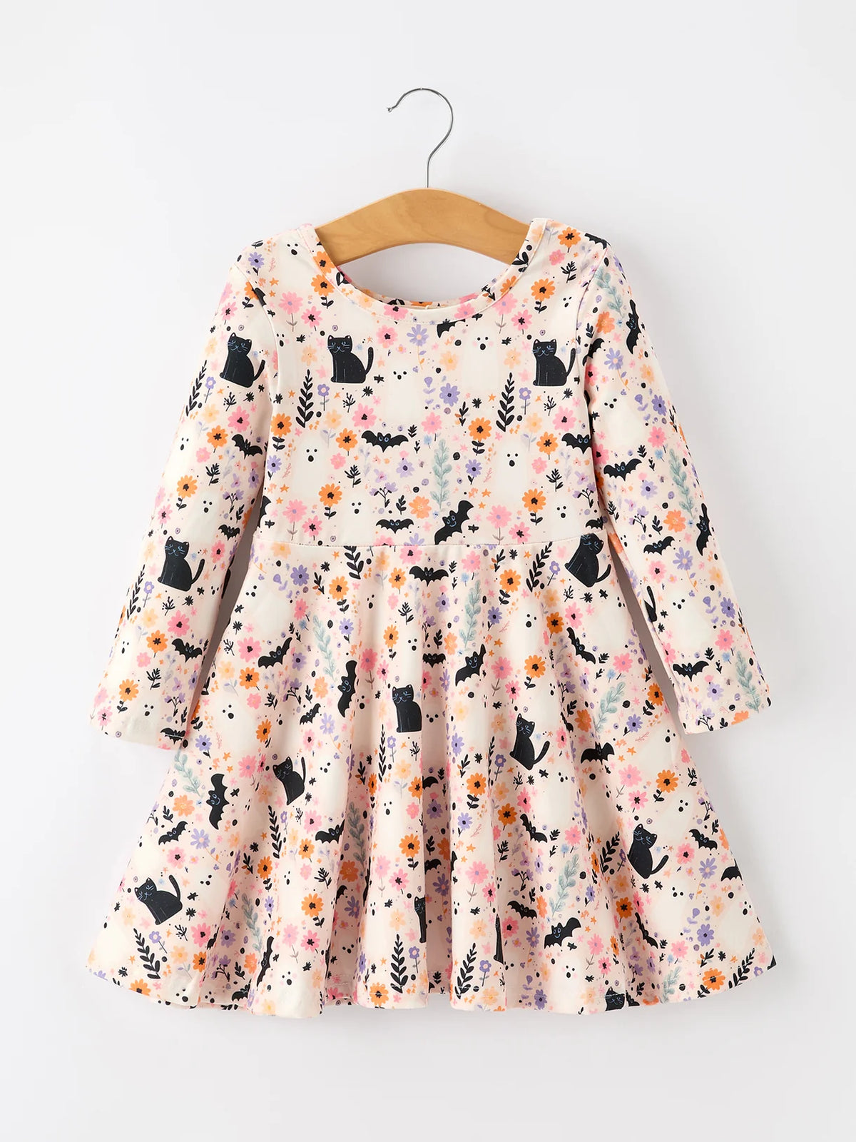Black Cat Floral Twirl Dress