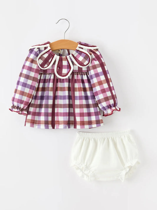 Purple Plaid Petal Top & Bloomers