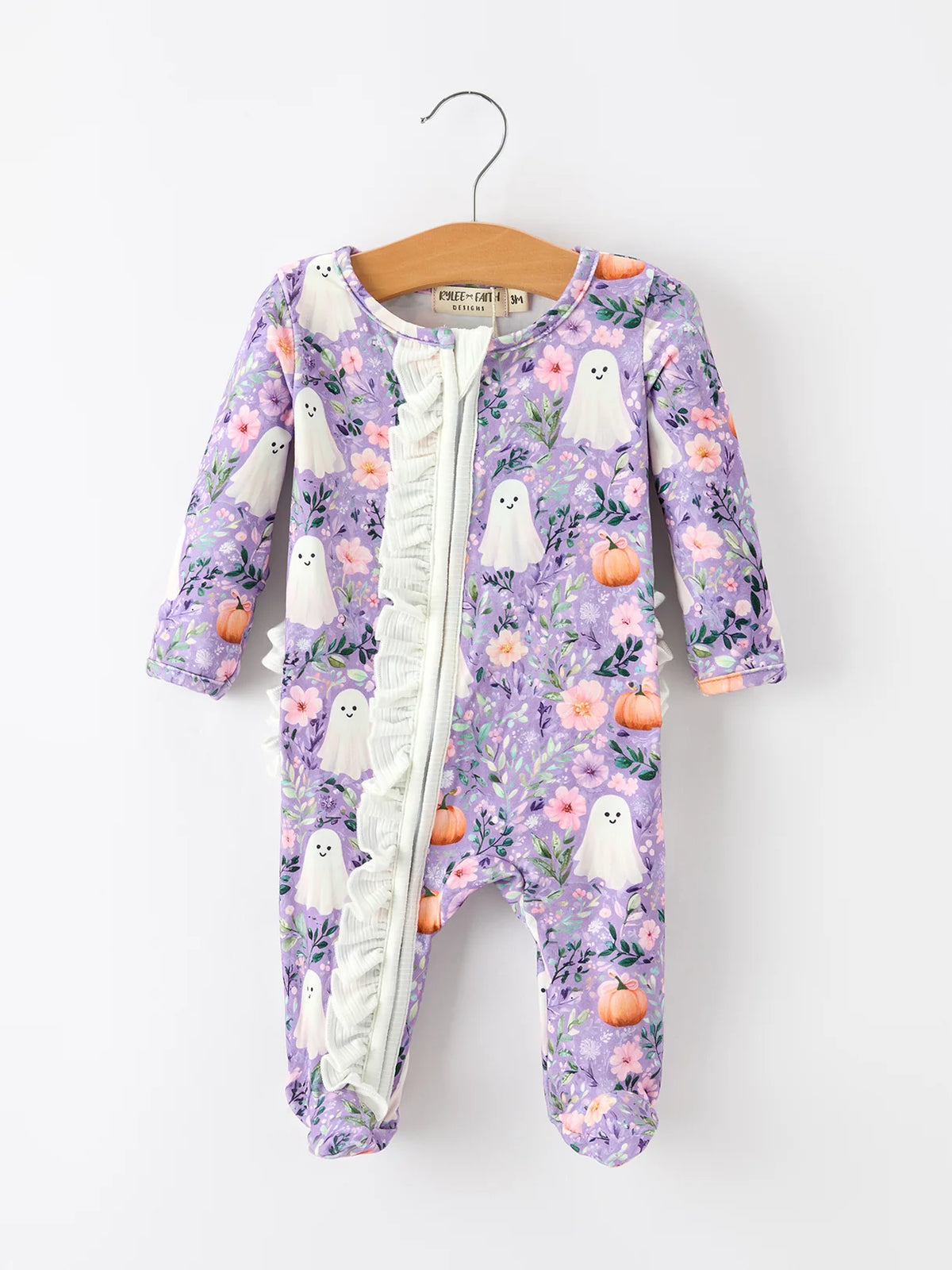 Purple Floral Ghost Ruffle Zippie
