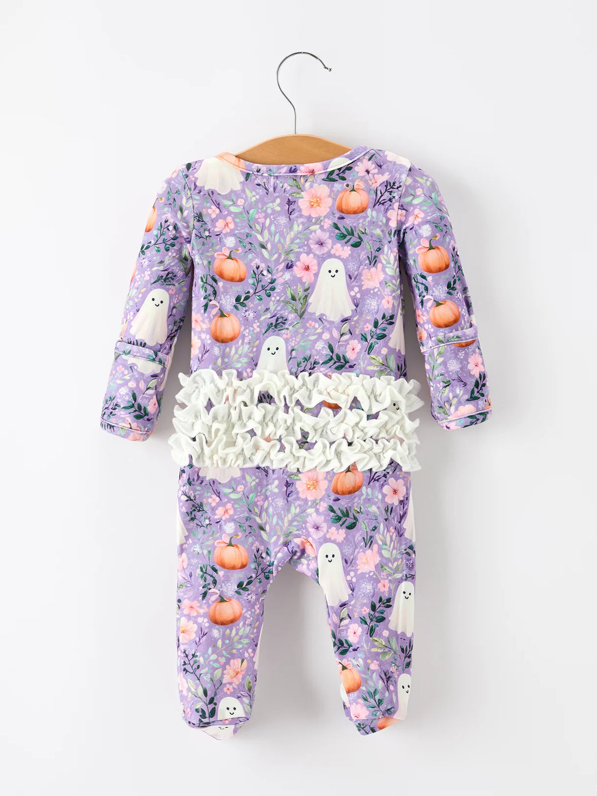 Purple Floral Ghost Ruffle Zippie