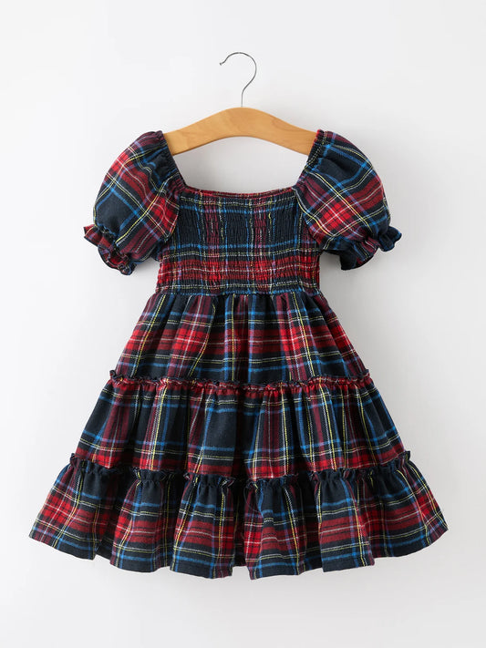 Blue Plaid Smocked Dress