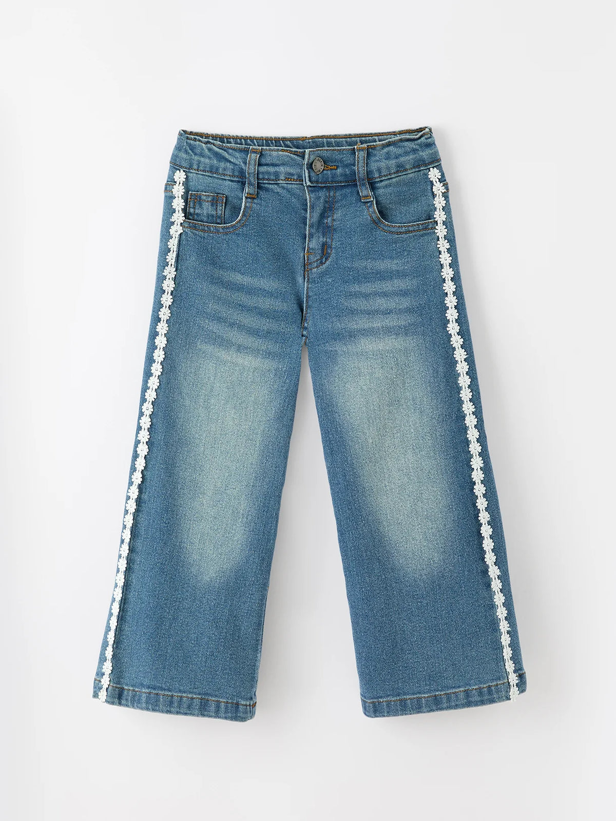 Daisy Lace Trim Wide Leg Jeans