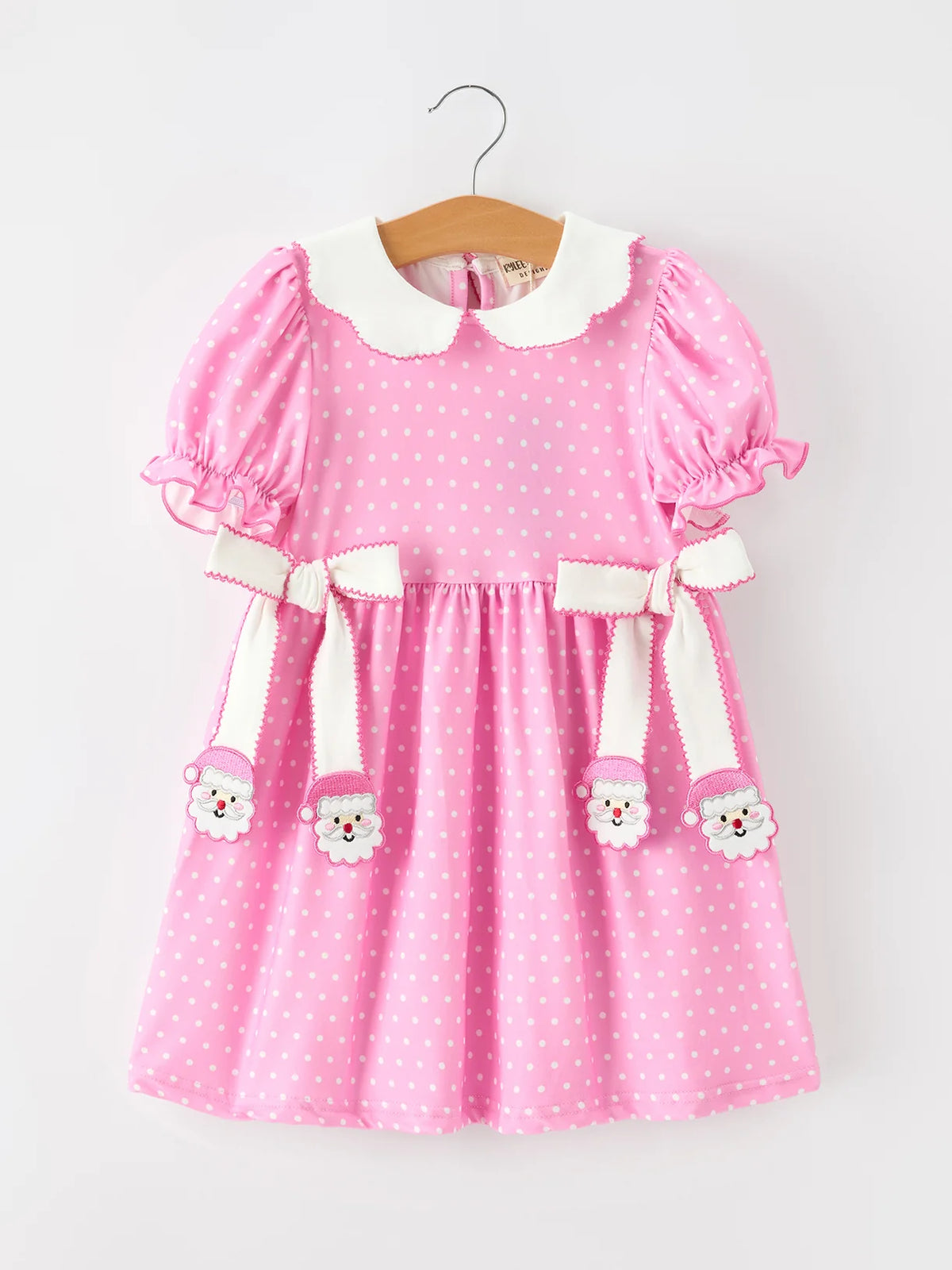 Pink Dots Santa Bow Collar Dress