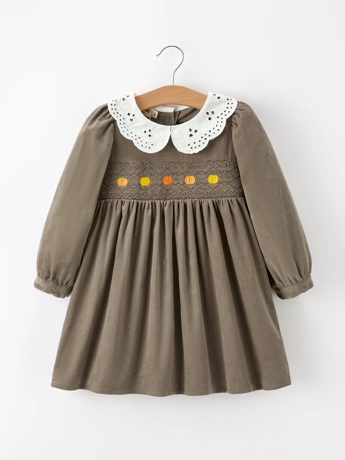 Corduroy Pumpkin Smocked Eyelet Dress