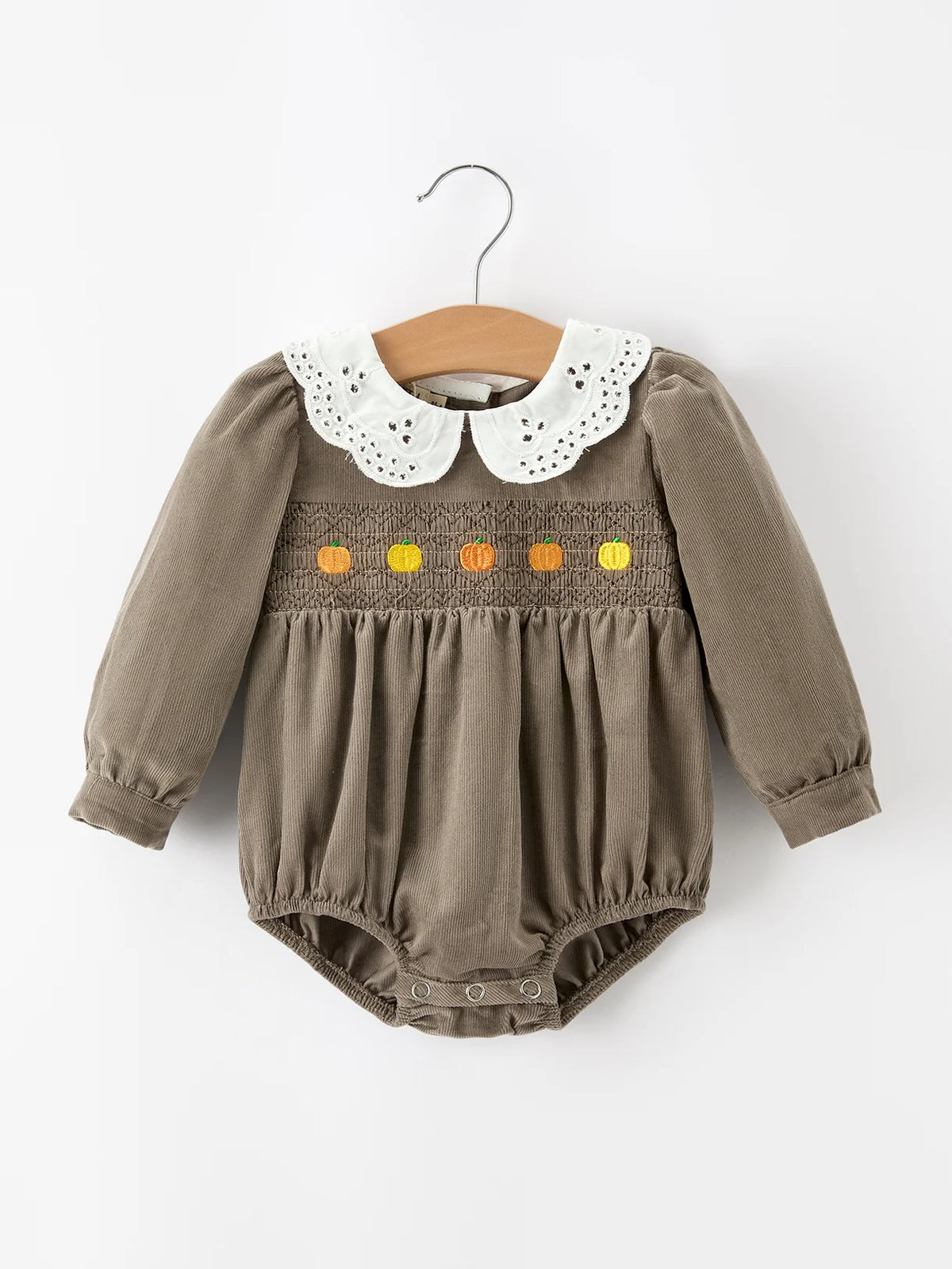 Corduroy Pumpkin Smocked Eyelet Romper