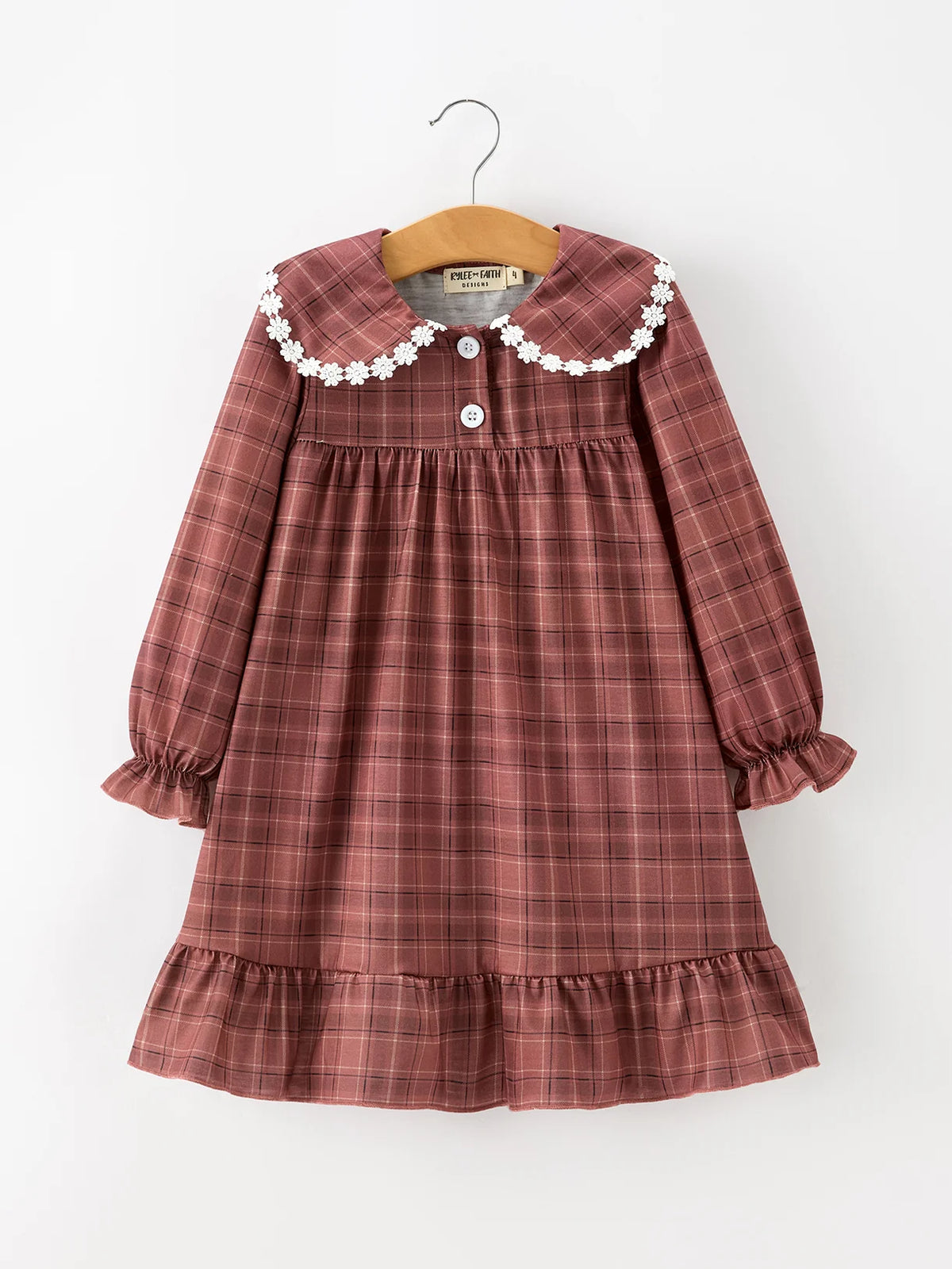 Brown Plaid Lace Collared Dress