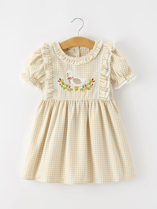 Beige Gingham Goose Dress