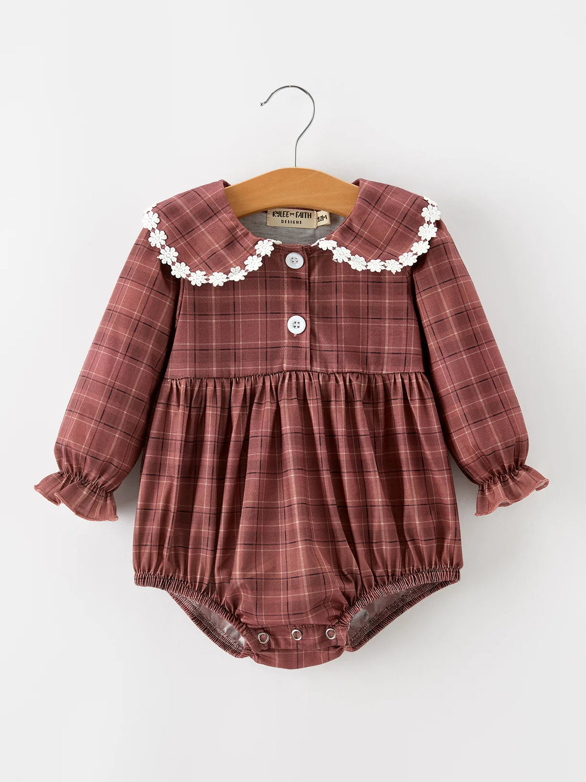 Brown Plaid Lace Collar Romper
