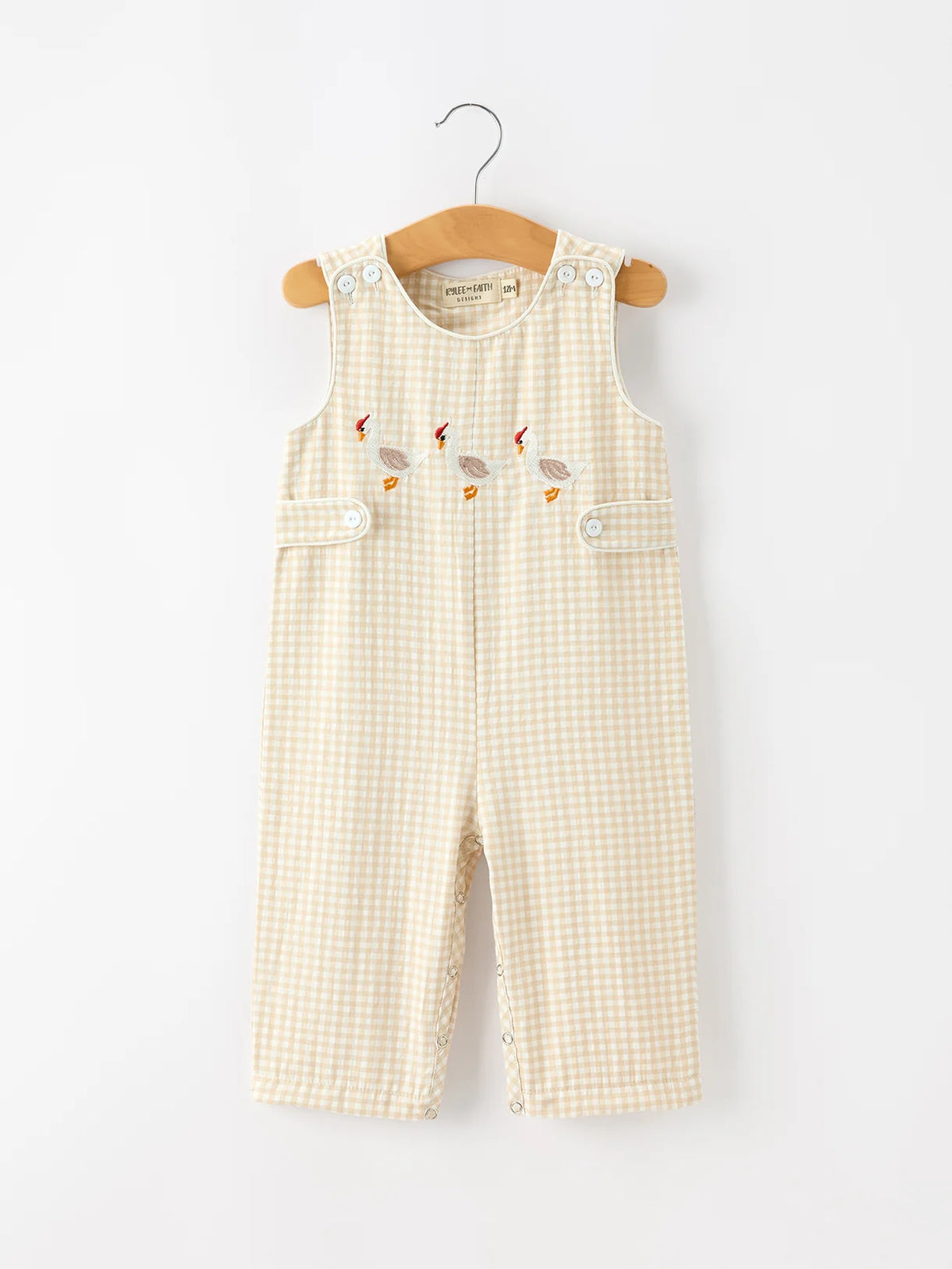 Beige Gingham Goose Overalls Jumper