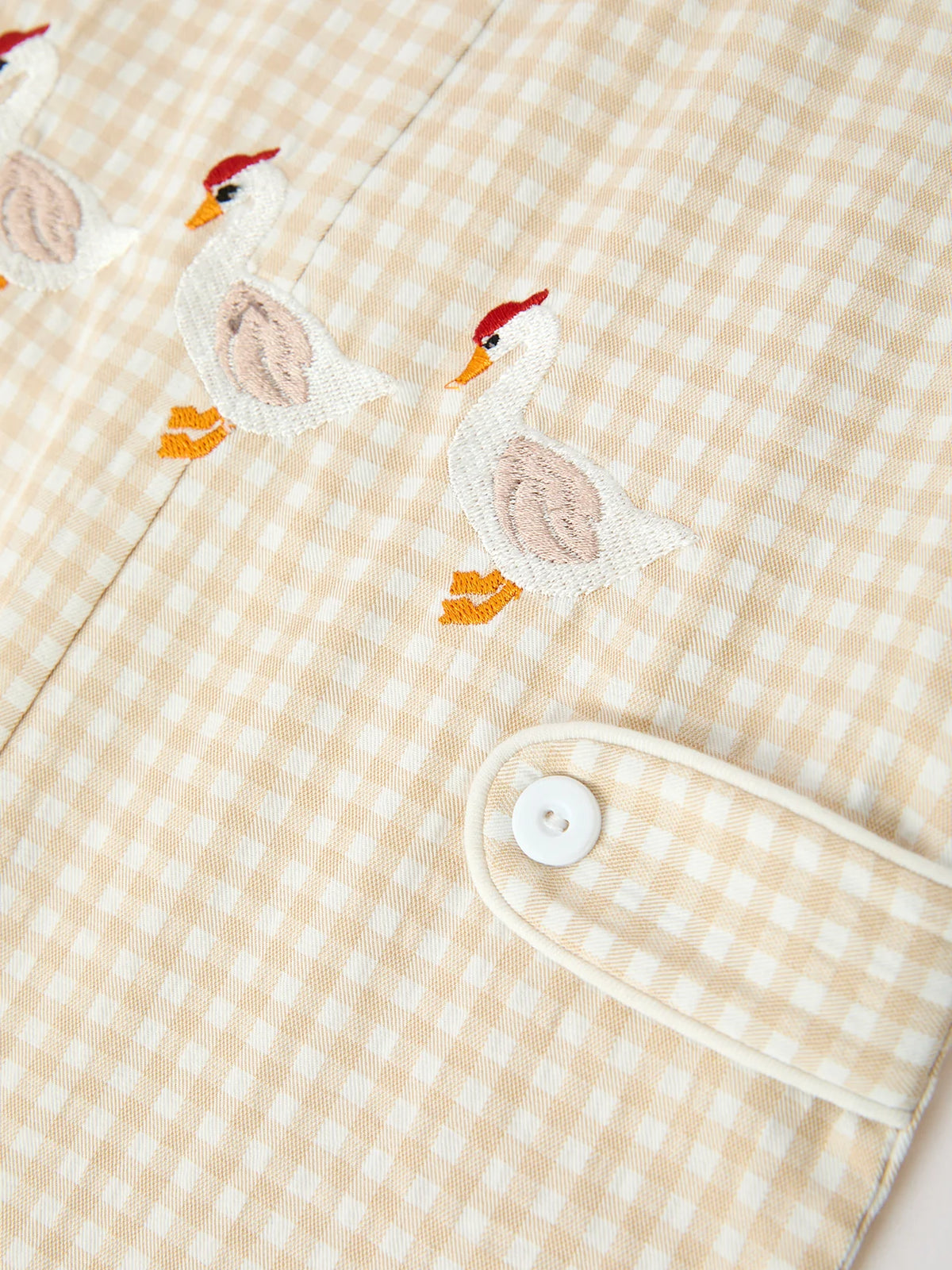 Beige Gingham Goose Top & Bloomers Set
