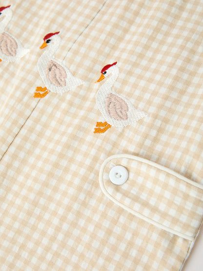 Beige Gingham Goose Top & Bloomers Set