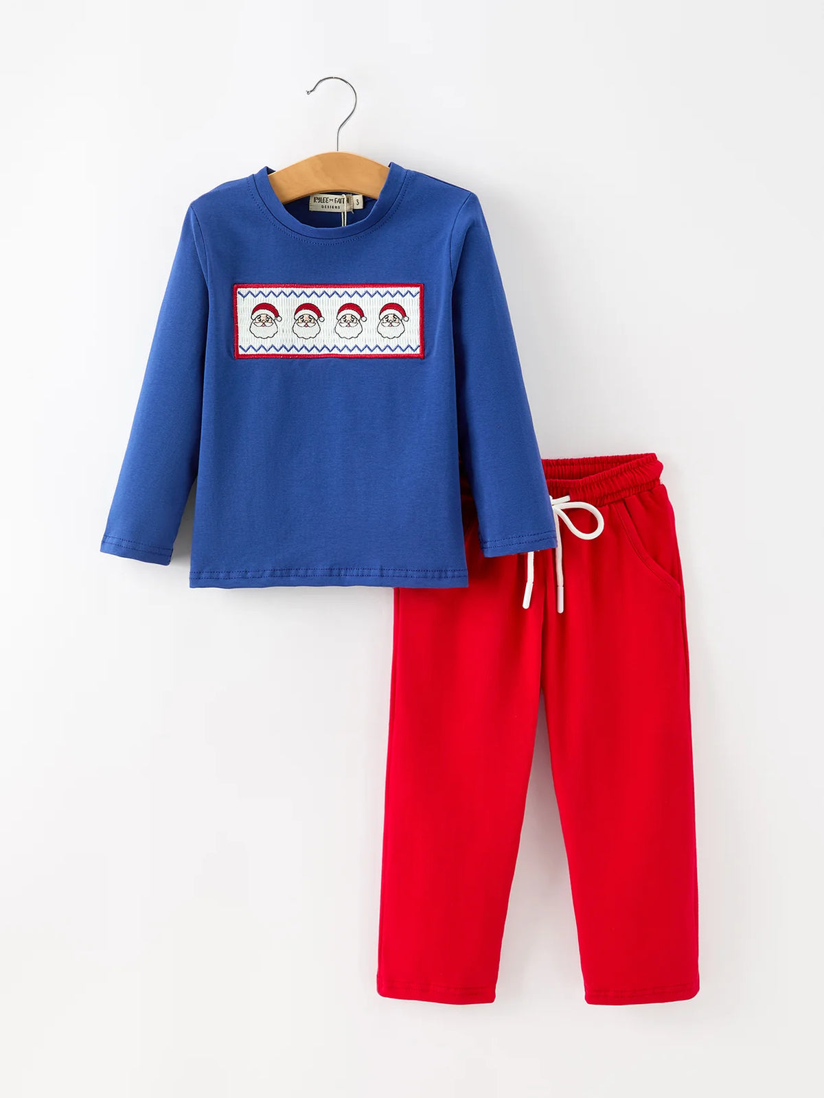 Blue Santa Embroidery Shirt & Pants