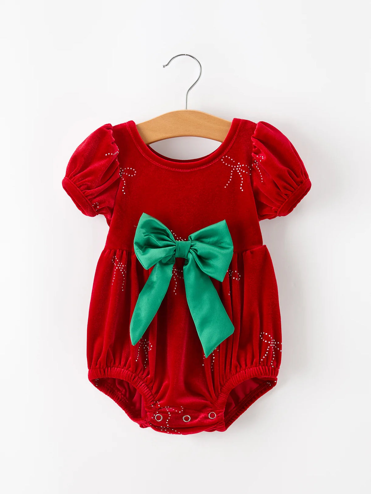 Red Velvet Rhinestone Bow Bubble Romper