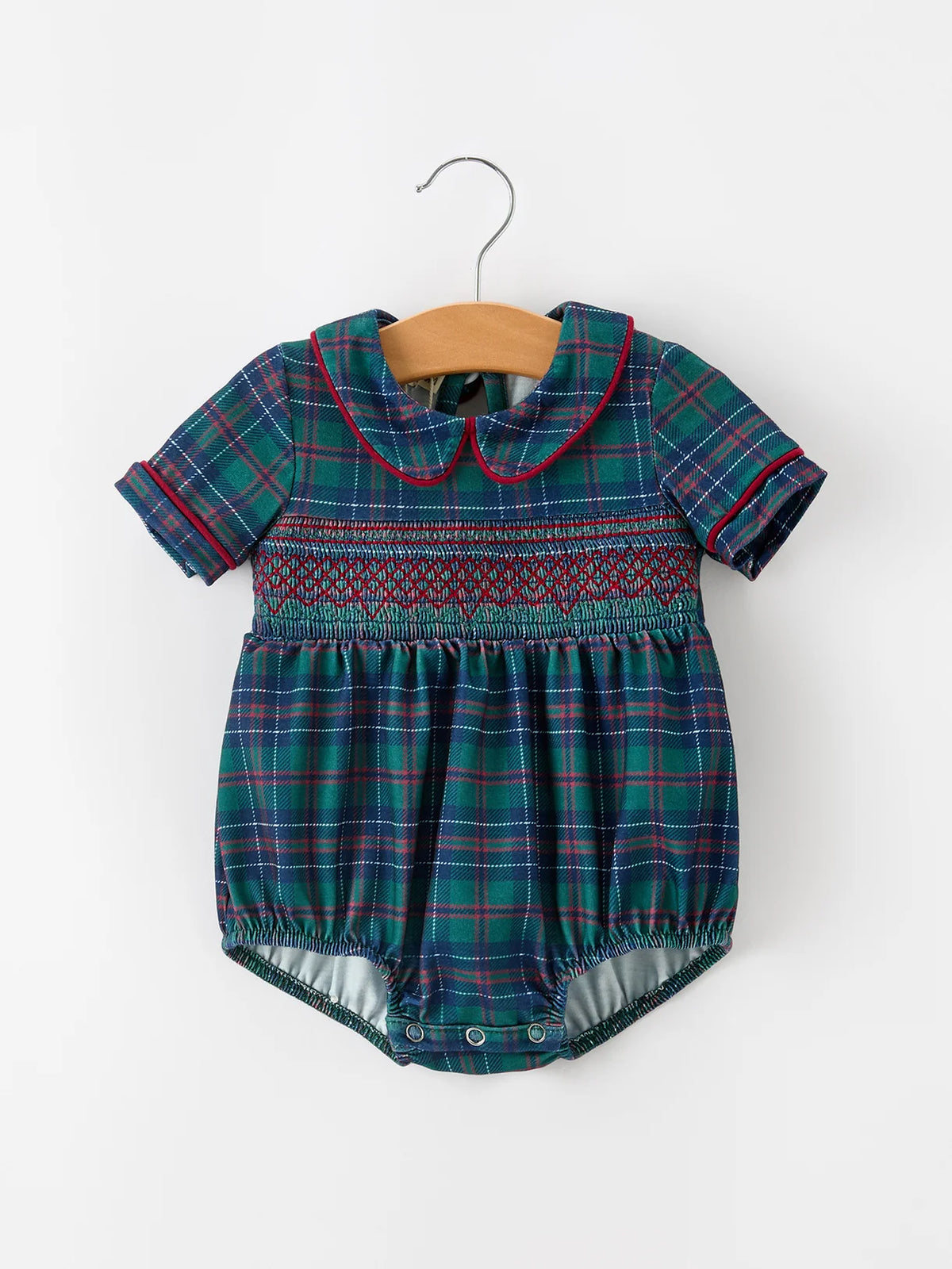 Plaid Smocked Peter Pan Collar Romper