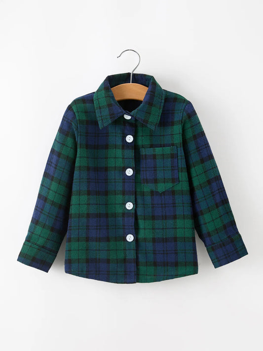 Green & Navy Plaid Flannel Shirt