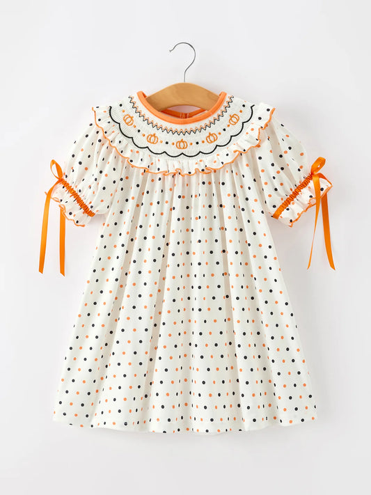 Smocked Polka Dot Pumpkin Dress