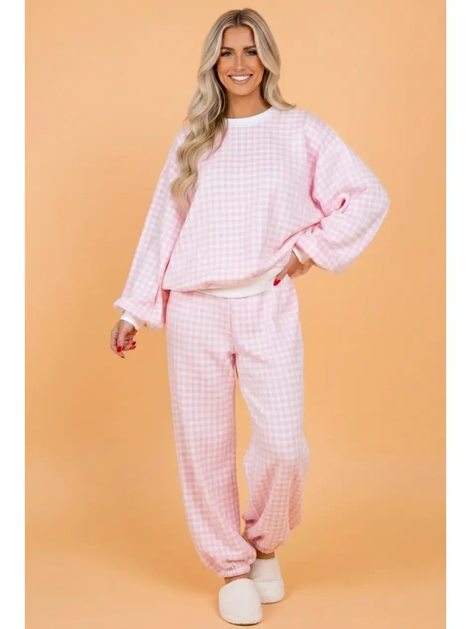 Pink Gingham Top & Jogger Pants Set